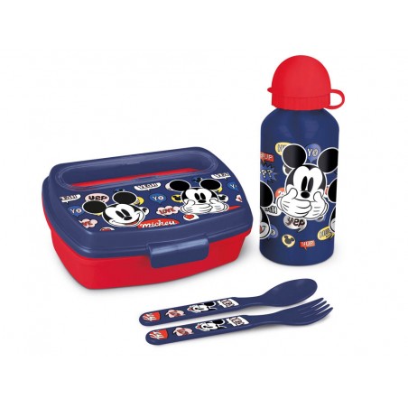 Set de botella y sandwichera cubiertos safta escolar 210x70x180 mm mickey mouse happy smiles