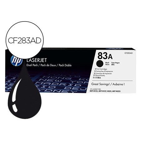 Toner hp laserjet pro 83a mfp m125 m127 m201 m225 negro pack de 2 unidades 1500 paginas