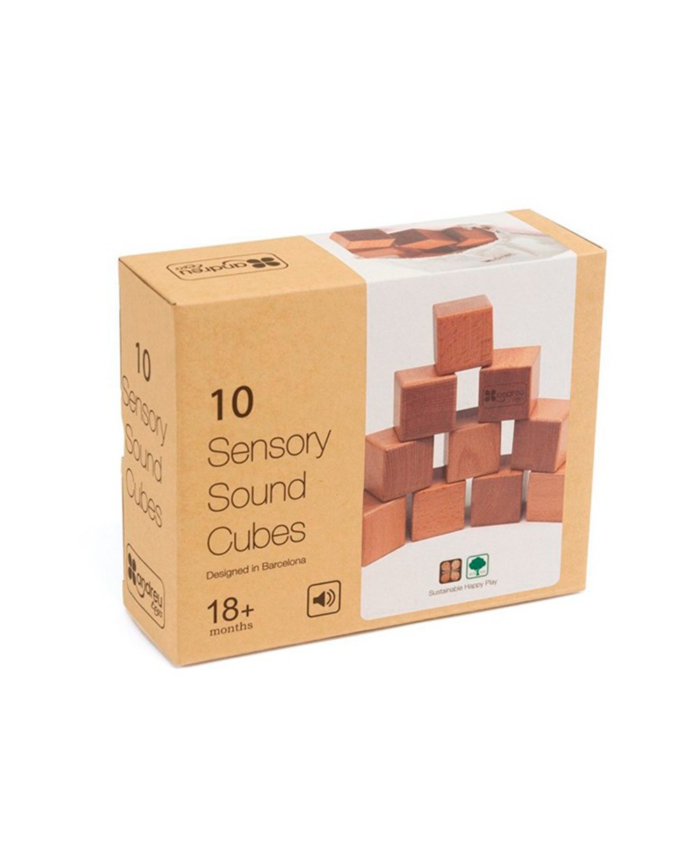 Juego didactico andreutoys 10 cubos sensoriales con sonido madera