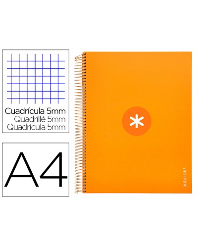 Cuaderno espiral liderpapel a4 micro antartik tapa forrada120h 100 gr cuadro 5mm 5 banda4 taladros color mostaza