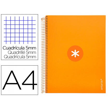 Cuaderno espiral liderpapel a4 micro antartik tapa forrada120h 100 gr cuadro 5mm 5 banda4 taladros color mostaza