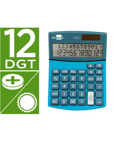 Calculadora liderpapel sobremesa xf28 12 digitos doble linea costes ventas margen y tasas solar y pilas