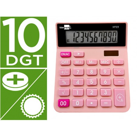 Calculadora liderpapel sobremesa xf23 10 digitos solar y pilas color rosa 127x105x24 mm