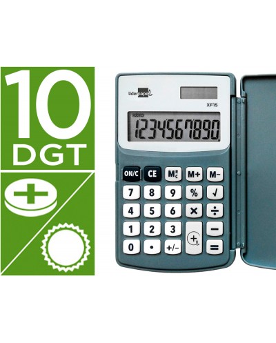 Calculadora liderpapel bolsillo xf15 10 digitos con tapa solar y pilas color gris 123x75x12 mm