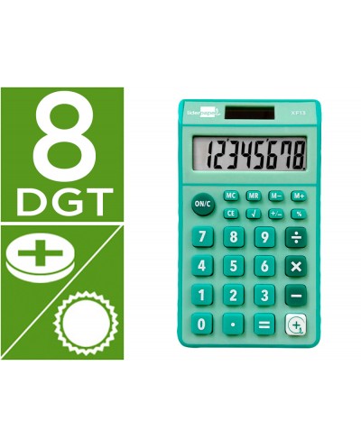 Calculadora liderpapel bolsillo xf13 8 digitos solar y pilas color verde 115x65x8 mm