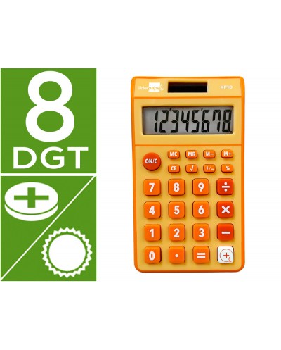 Calculadora liderpapel bolsillo xf10 8 digitos solar y pilas color naranja 115x65x8 mm