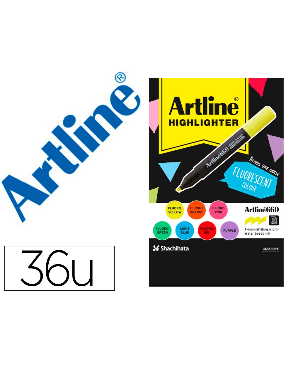 Rotulador artline fluorescente ek 660 expositor de 36 unidades colores surtidos
