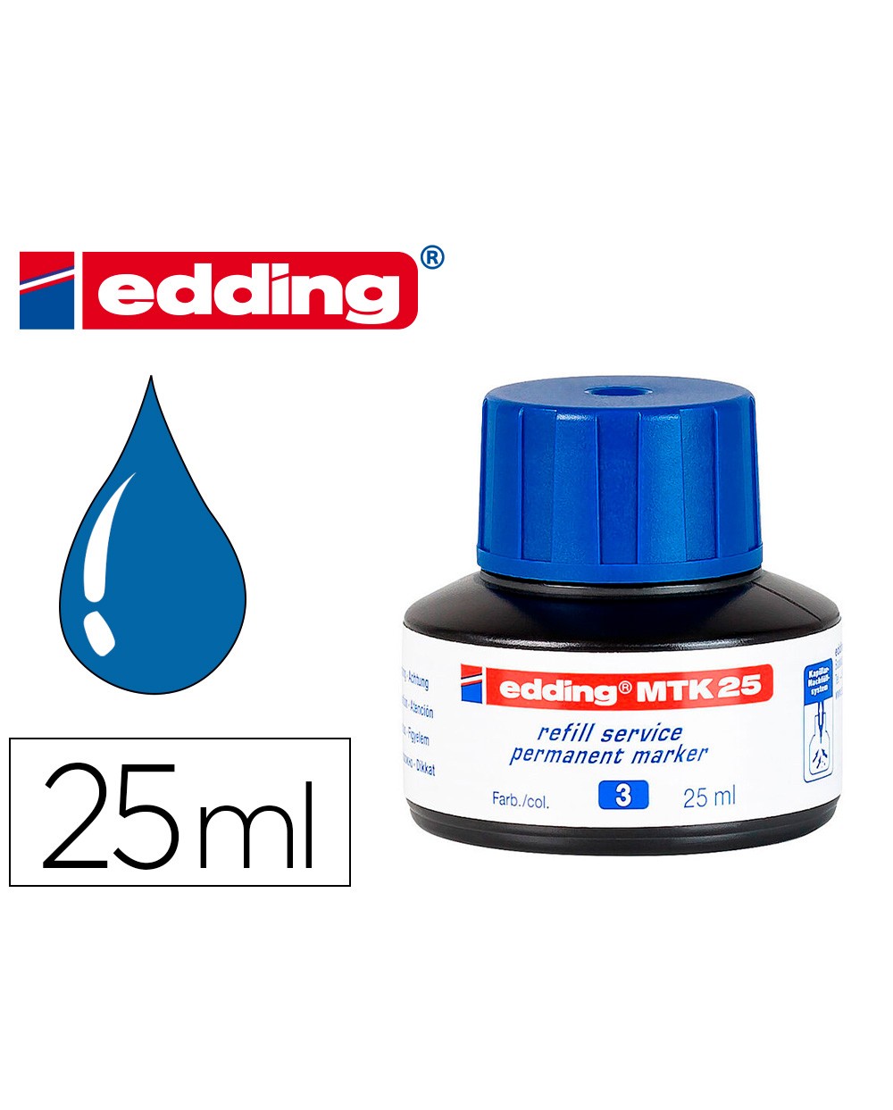 Tinta rotulador edding mtk25 con sistema capilar color azul frasco de 25 ml