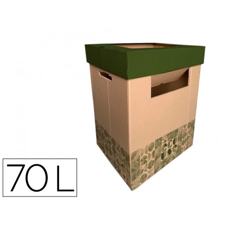 Contenedor papelera reciclaje liderpapel ecouse carton 100 reciclado y reciclable 70 litros 450x350x650 mm