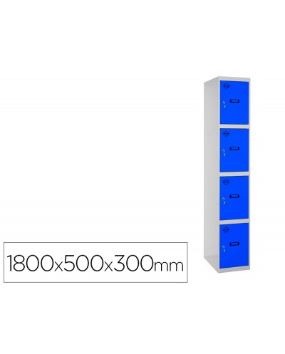 Taquilla metalica simonlocker 4 puertas con cerradura respiradero y etiquetero gris azul 1800x500x300 mm