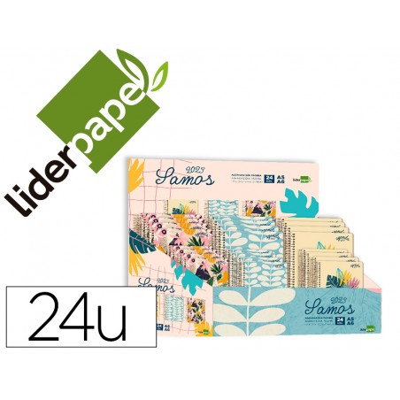 Agenda espiral liderpapel samos a5 a6 2023 expositor de 24 unidades papel 70 gr