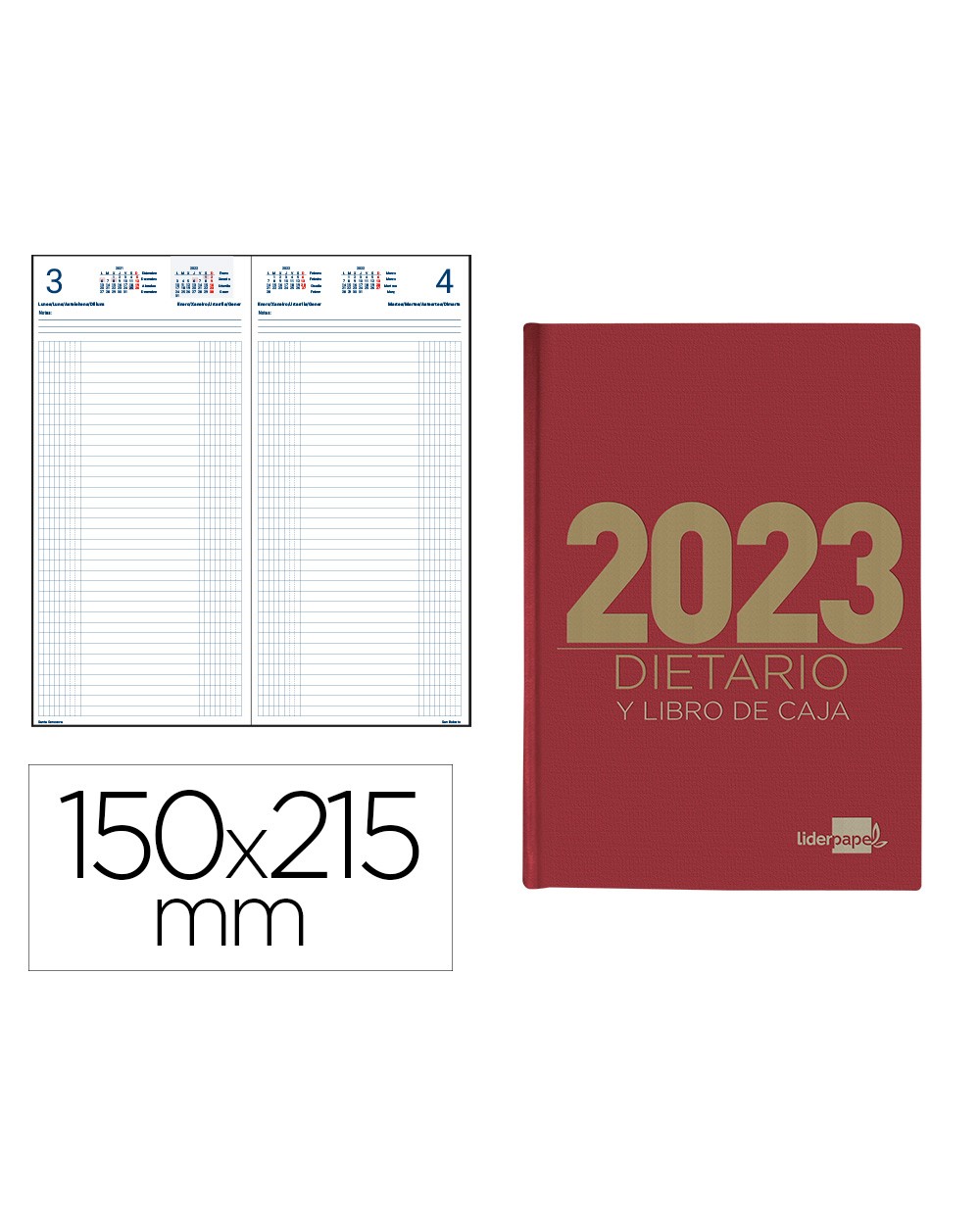 Dietario liderpapel 15x215 cm 2023 cuarto papel 70 gr color rojo