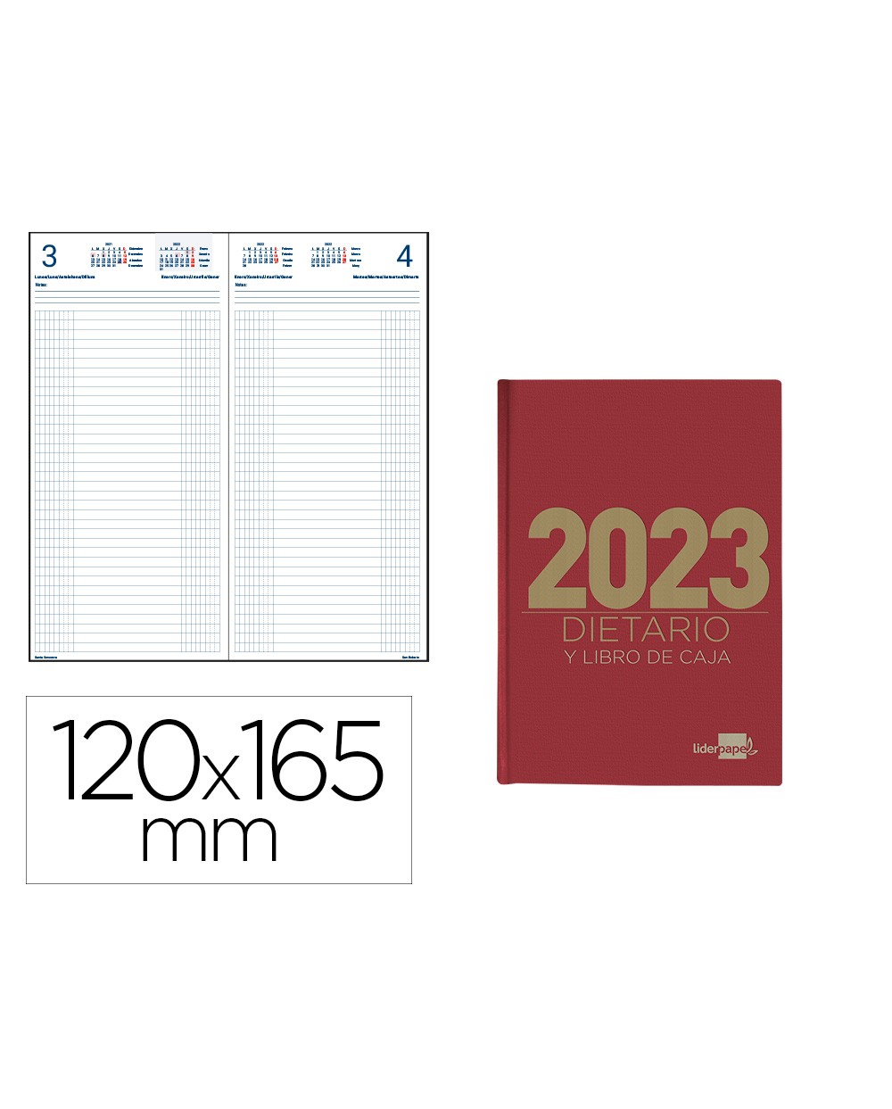 Dietario liderpapel 12x165 cm 2023 octavo papel 70 gr color rojo