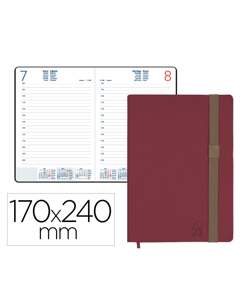 Agenda encuadernada liderpapel larisis 17x24 cm 2023 dia pagina color burdeos papel 70 gr