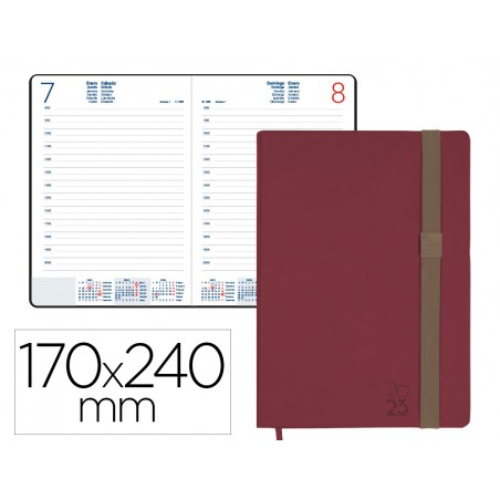Agenda encuadernada liderpapel larisis 17x24 cm 2023 dia pagina color burdeos papel 70 gr