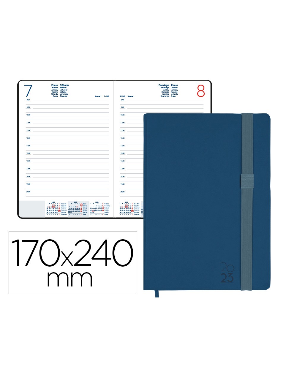 Agenda encuadernada liderpapel larisis 17x24 cm 2023 dia pagina color azul papel 70 gr