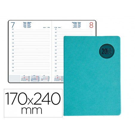 Agenda encuadernada liderpapel kilkis 17x24 cm 2023 dia pagina color turquesa papel 70 gr