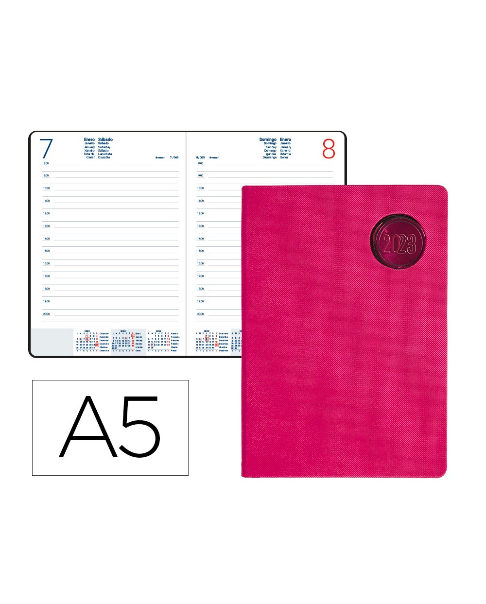 Agenda encuadernada liderpapel kilkis 15x21 cm 2023 dia pagina color rosa papel 70 gr