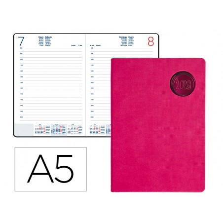 Agenda encuadernada liderpapel kilkis 15x21 cm 2023 dia pagina color rosa papel 70 gr