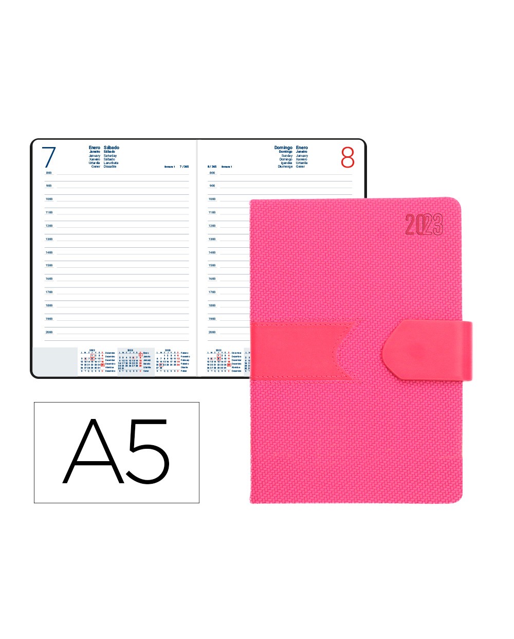 Agenda encuadernada liderpapel lidhor 15x21 cm 2023 dia pagina frambuesa papel 70 gr