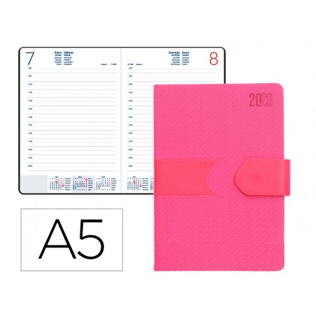 Agenda encuadernada liderpapel lidhor 15x21 cm 2023 dia pagina frambuesa papel 70 gr