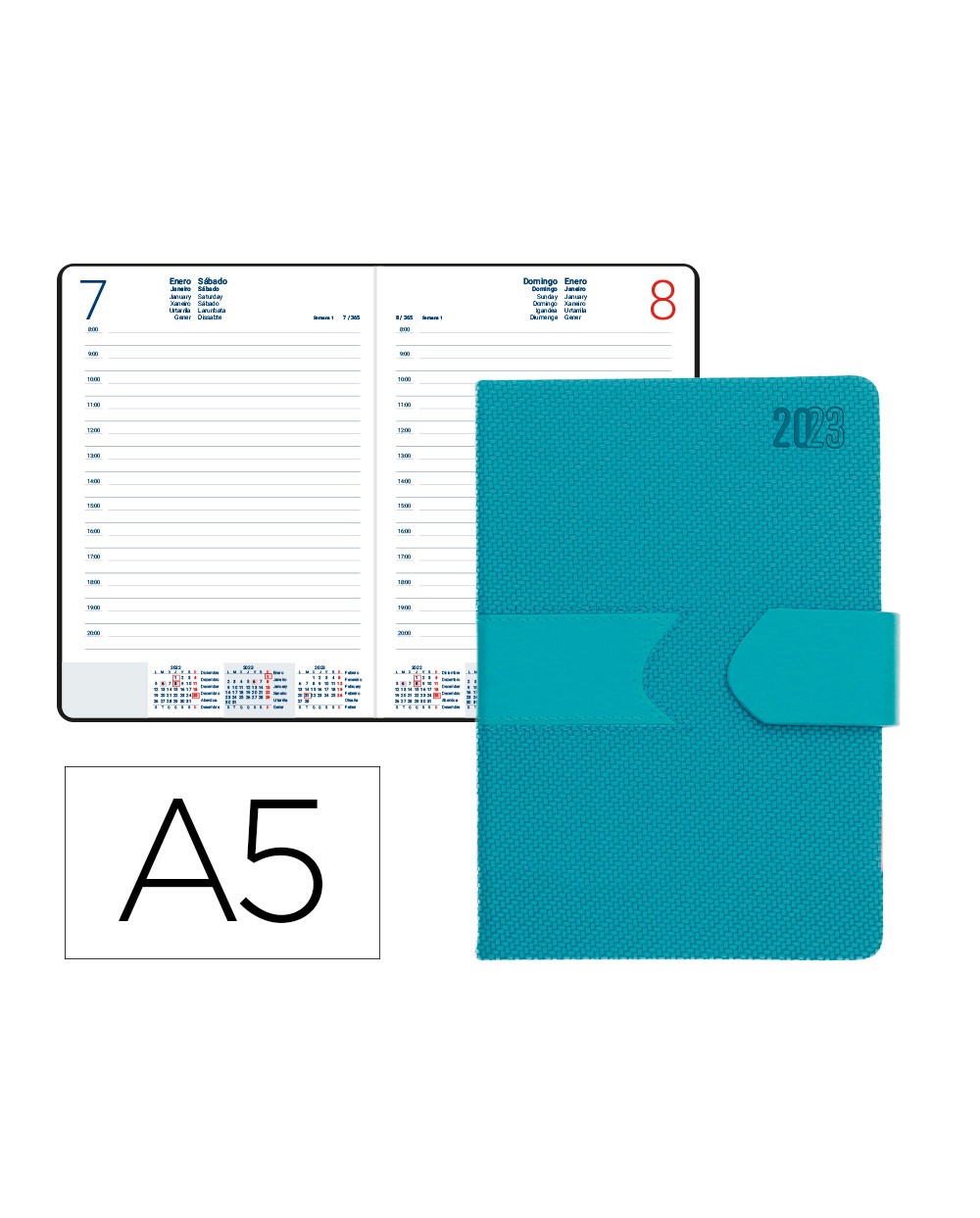 Agenda encuadernada liderpapel lidhor 15x21 cm 2023 dia pagina turquesa papel 70 gr