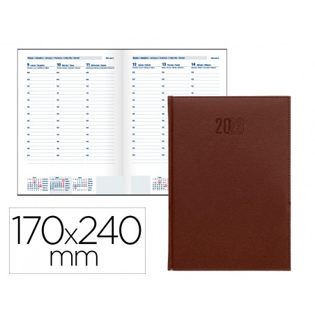 Agenda encuadernada liderpapel creta 17x24 cm 2023 semana vista color burdeos papel 70 gr