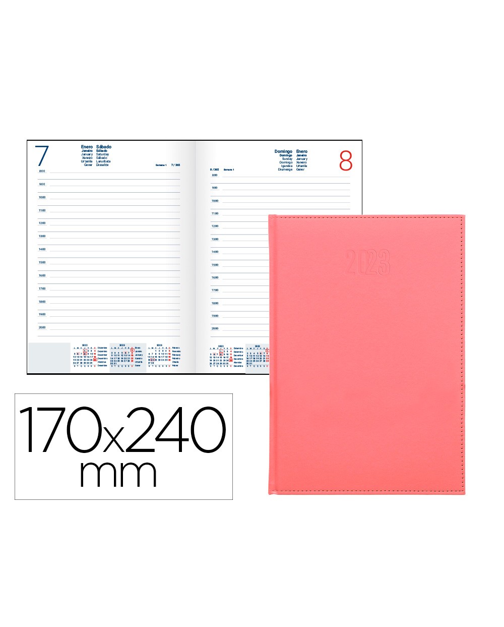 Agenda encuadernada liderpapel creta 17x24 cm 2023 dia pagina color rosa papel 70 gr