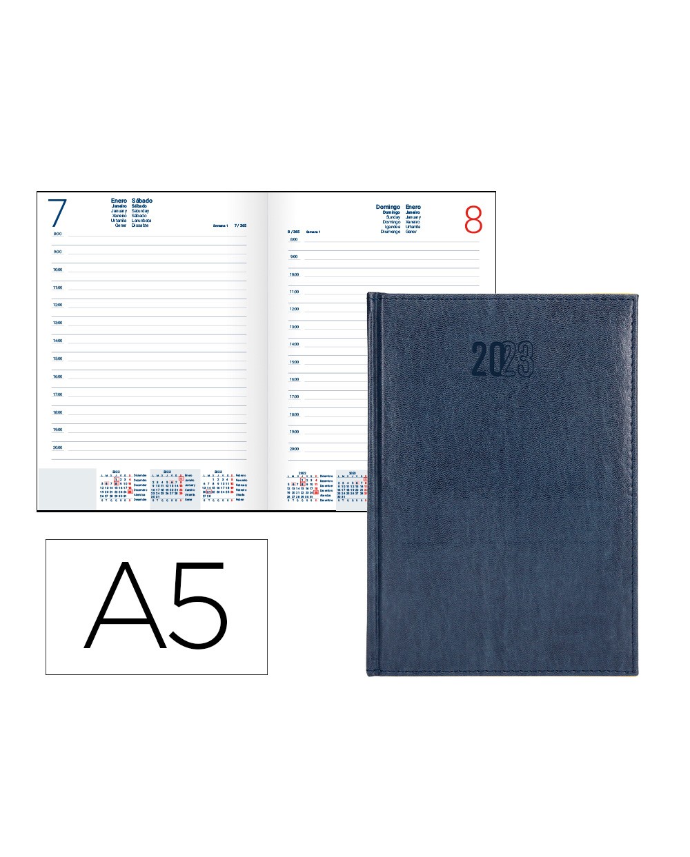 Agenda encuadernada liderpapel creta 15x21 cm 2023 dia pagina color azul papel 70 gr