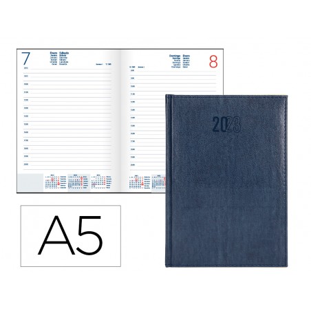 Agenda encuadernada liderpapel creta 15x21 cm 2023 dia pagina color azul papel 70 gr