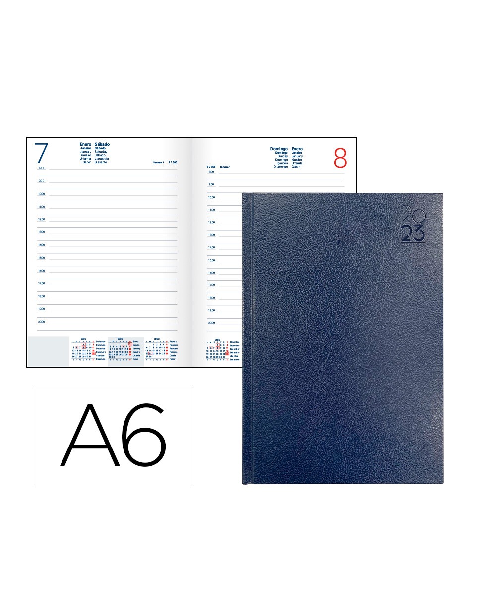 Agenda encuadernada liderpapel corfu a6 2023 dia pagina color azul papel 60 gr