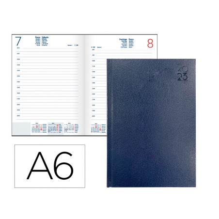 Agenda encuadernada liderpapel corfu a6 2023 dia pagina color azul papel 60 gr