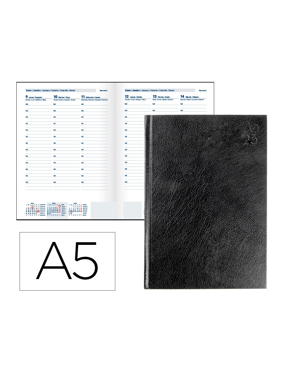 Agenda encuadernada liderpapel corfu a5 2023 semana vista color negro papel 60 gr