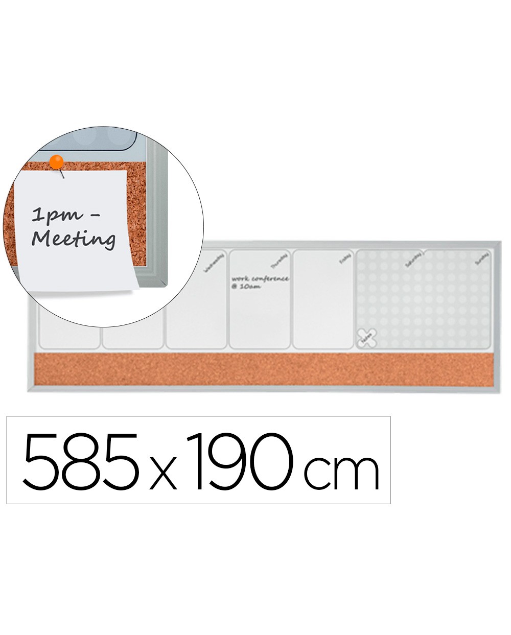 Planificador semanal nobo magnetico tablero corcho horizontal con marco de aluminio 585x190 mm