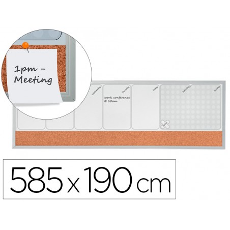 Planificador semanal nobo magnetico tablero corcho horizontal con marco de aluminio 585x190 mm