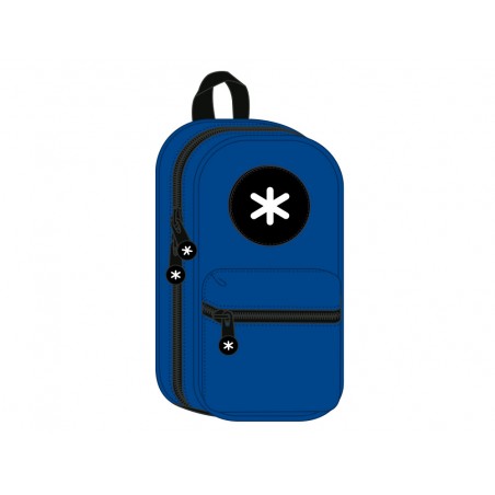 Bolso escolar portatodo antartik forma de mochila con bolsillo y 4 departamentos color azul 230x50x120 mm