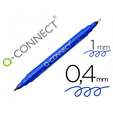 Rotulador q connect marcador permanente doble punta color azul 04 mm y 1 mm