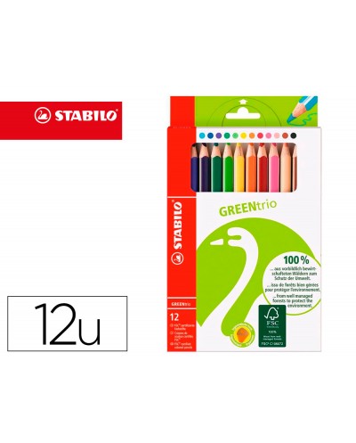 Lapices de colores stabilo green colors con certificado fsc estuche carton de 12 unidades colores surtidos