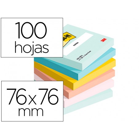 Bloc de notas adhesivas quita y pon beachside 100 pefc 76x76 mm 100 hojas pack de 6 unidades