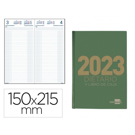 Dietario liderpapel 15x215 cm 2023 cuarto papel 70 gr color verde