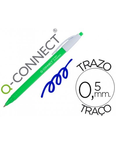 Boligrafo q connect retractil kf14625 biodegradable verde tinta azul