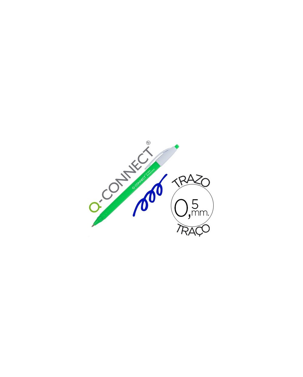 Boligrafo q connect retractil kf14625 biodegradable verde tinta azul