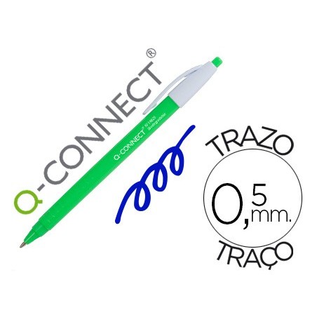 Boligrafo q connect retractil kf14625 biodegradable verde tinta azul