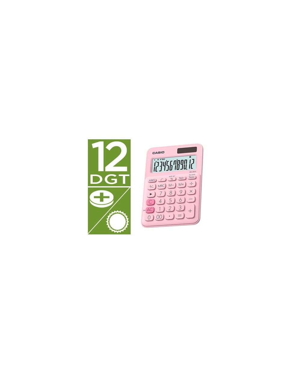 Calculadora casio ms 20uc pk sobremesa 12 digitos tax color rosa