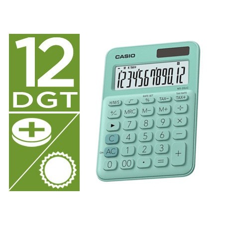 Calculadora casio ms 20uc gn sobremesa 12 digitos tax color verde