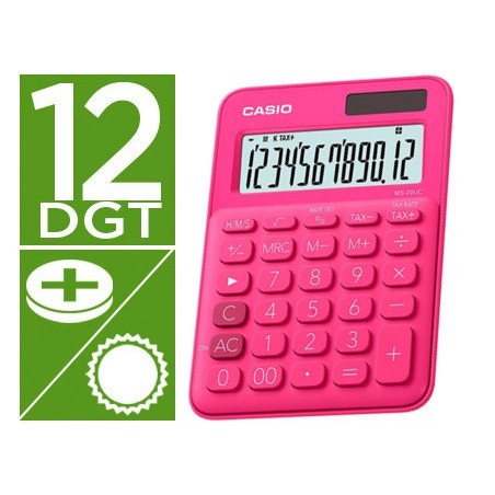 Calculadora casio ms 20uc rd sobremesa 12 digitos tax color fucsia
