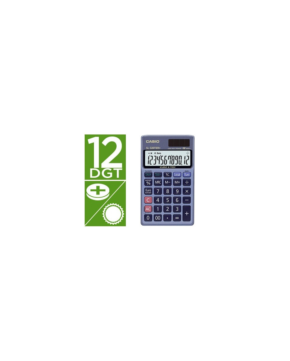 Calculadora casio sl 320ter bolsillo 12 digitos tax conversion moneda tecla doble cero color azul