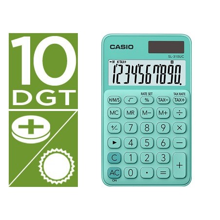 Calculadora casio sl 310uc gn bolsillo 10 digitos tax tecla doble cero color verde