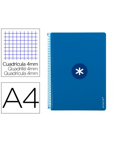 Cuaderno espiral liderpapel a4 antartik tapa dura 80h 100gr cuadro 4mm con margen color azul oscuro