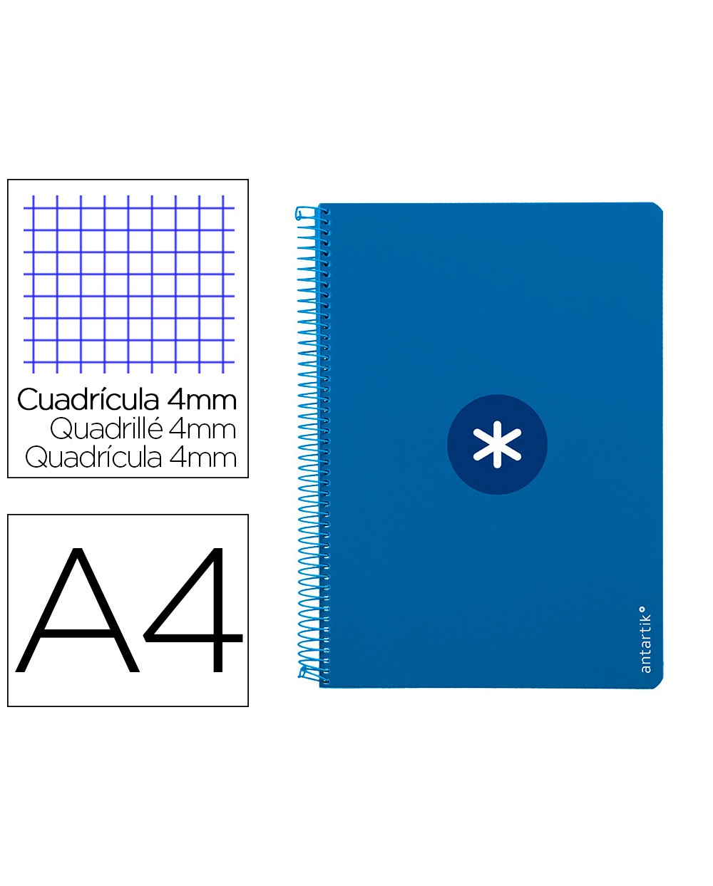 Cuaderno espiral liderpapel a4 antartik tapa dura 80h 100gr cuadro 4mm con margen color azul oscuro